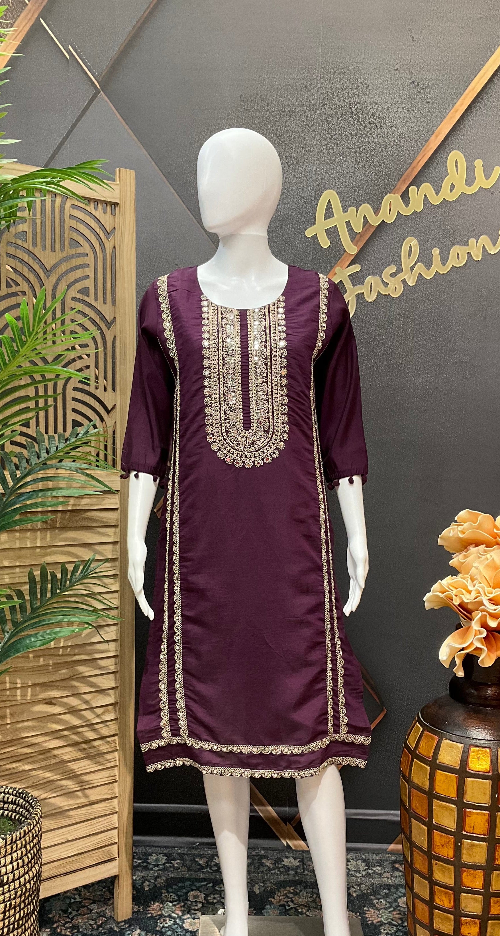 Wine color Work kurti