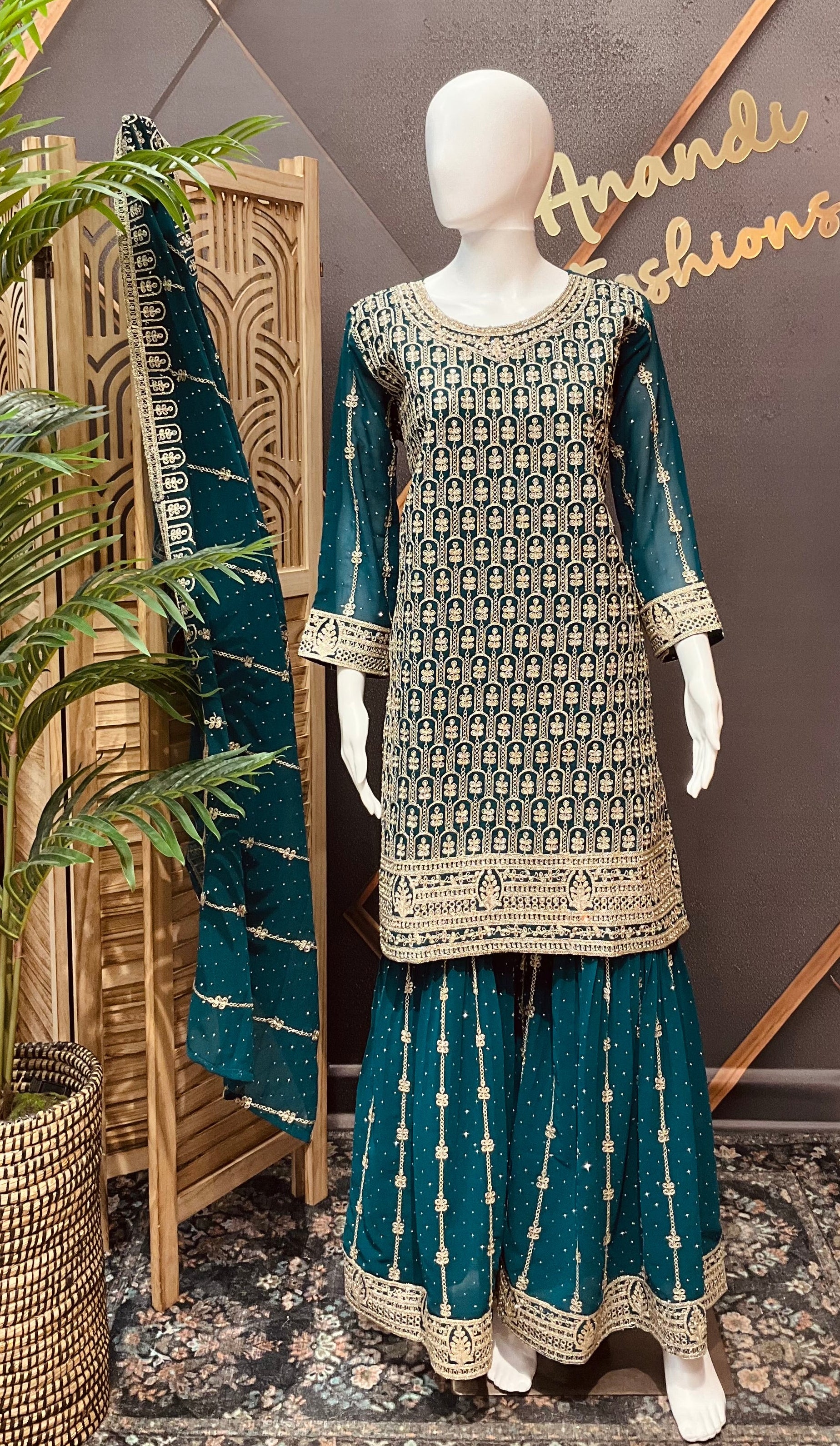 Peacock Green Party Wear Sharara set
