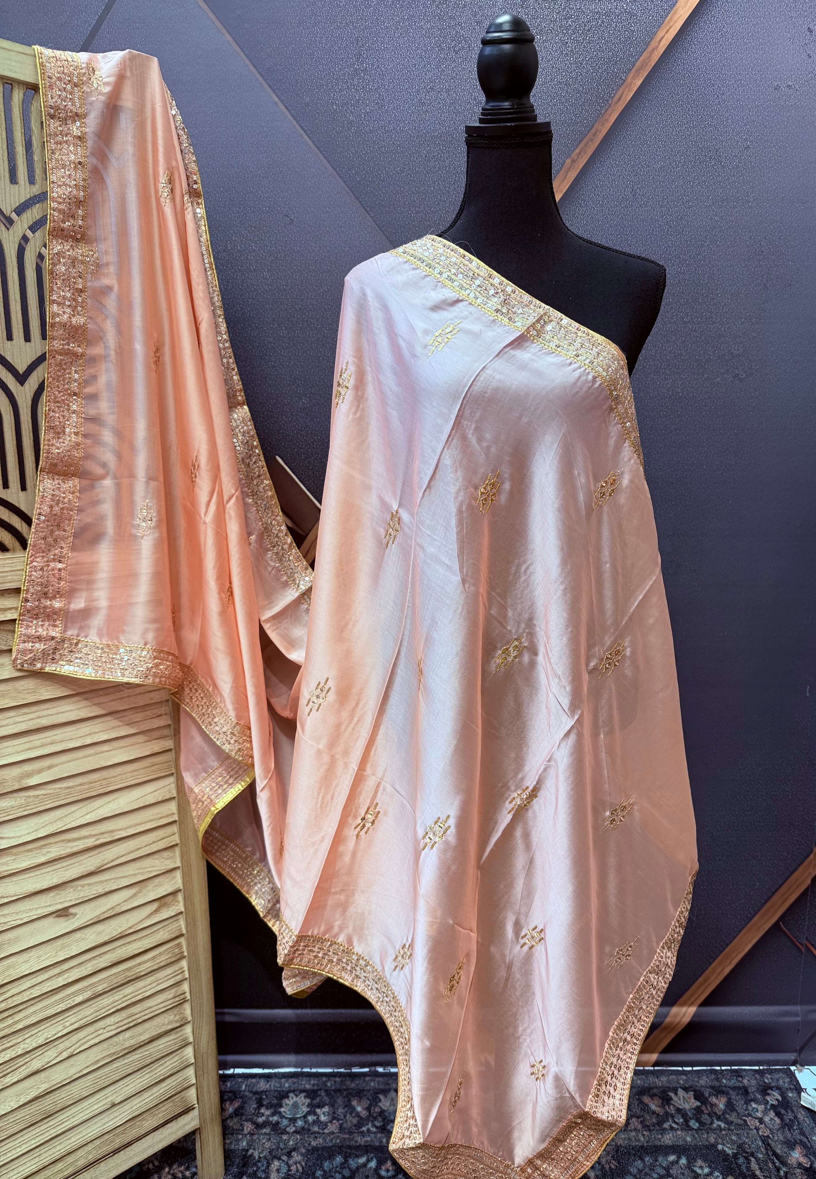 Satin Silk Dupattas with Gold Zari Work