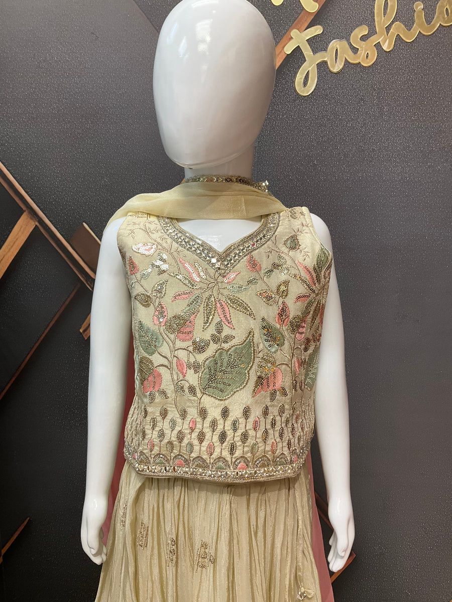 Girls Gold Tissue Lehanga set
