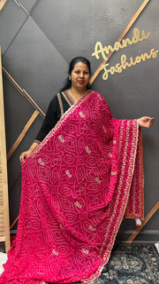 Pink Georgette Bandhani Saree