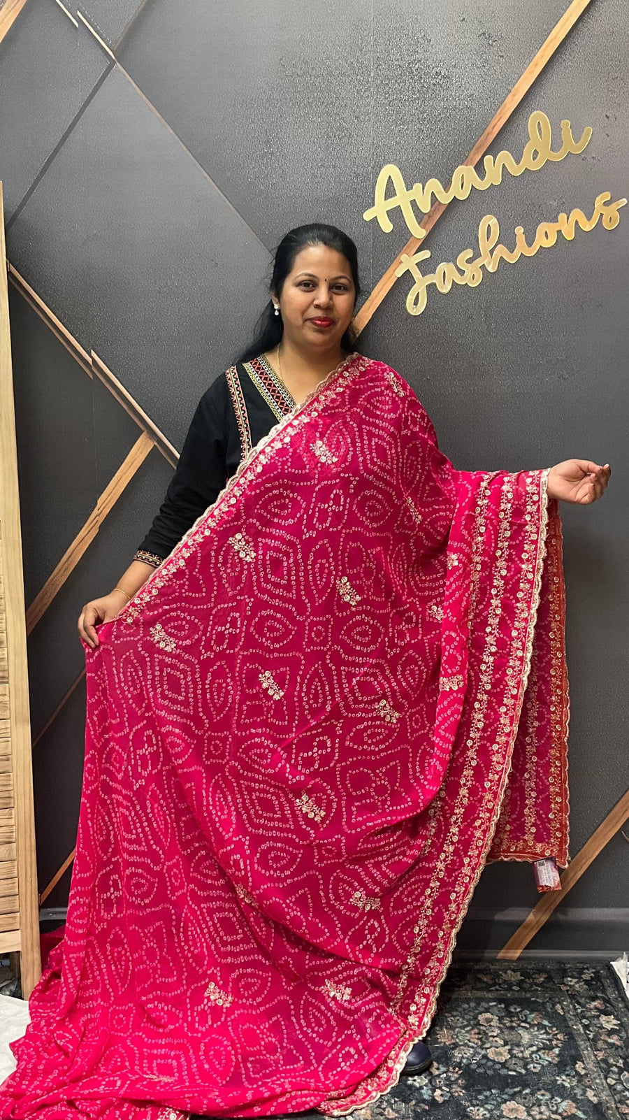 Pink Georgette Bandhani Saree