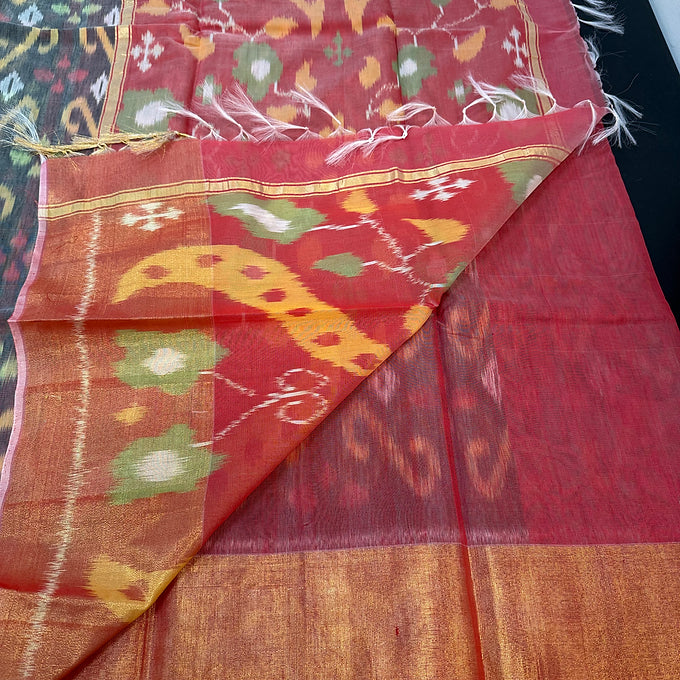 Grey- Pure Handloom Ikkat Print Seico Saree