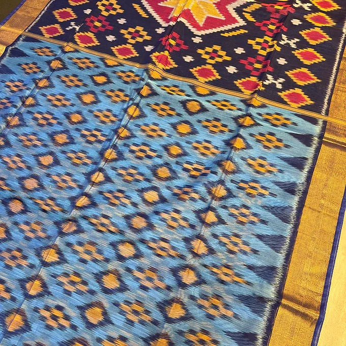Blue Handloom Ikkat Saree | Pure Seico Silk Traditional Indian Saree