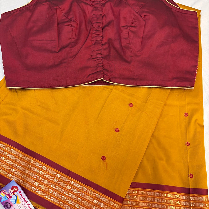 Sambulpuri silk Saree with stitched Sleevesless blouse-Fall pico done