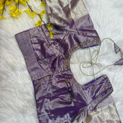 Pure Silk Pastel Colors Kanjeevaram Tissue Saree with Stitched Work Blouse