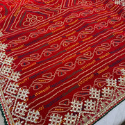 Bright Red Bandhani Print Georgette Saree with Gota Patti Work