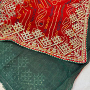 Bright Red Bandhani Print Georgette Saree with Gota Patti Work
