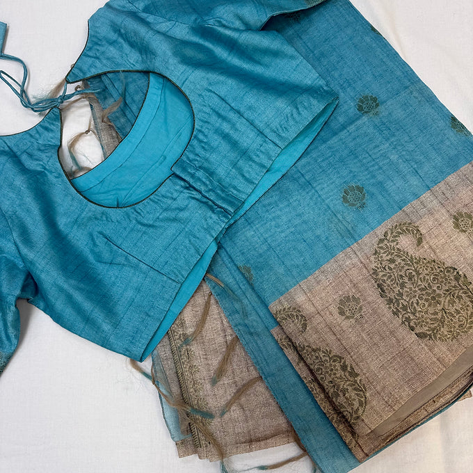 Tussar Silk Saree with stitched blouse
