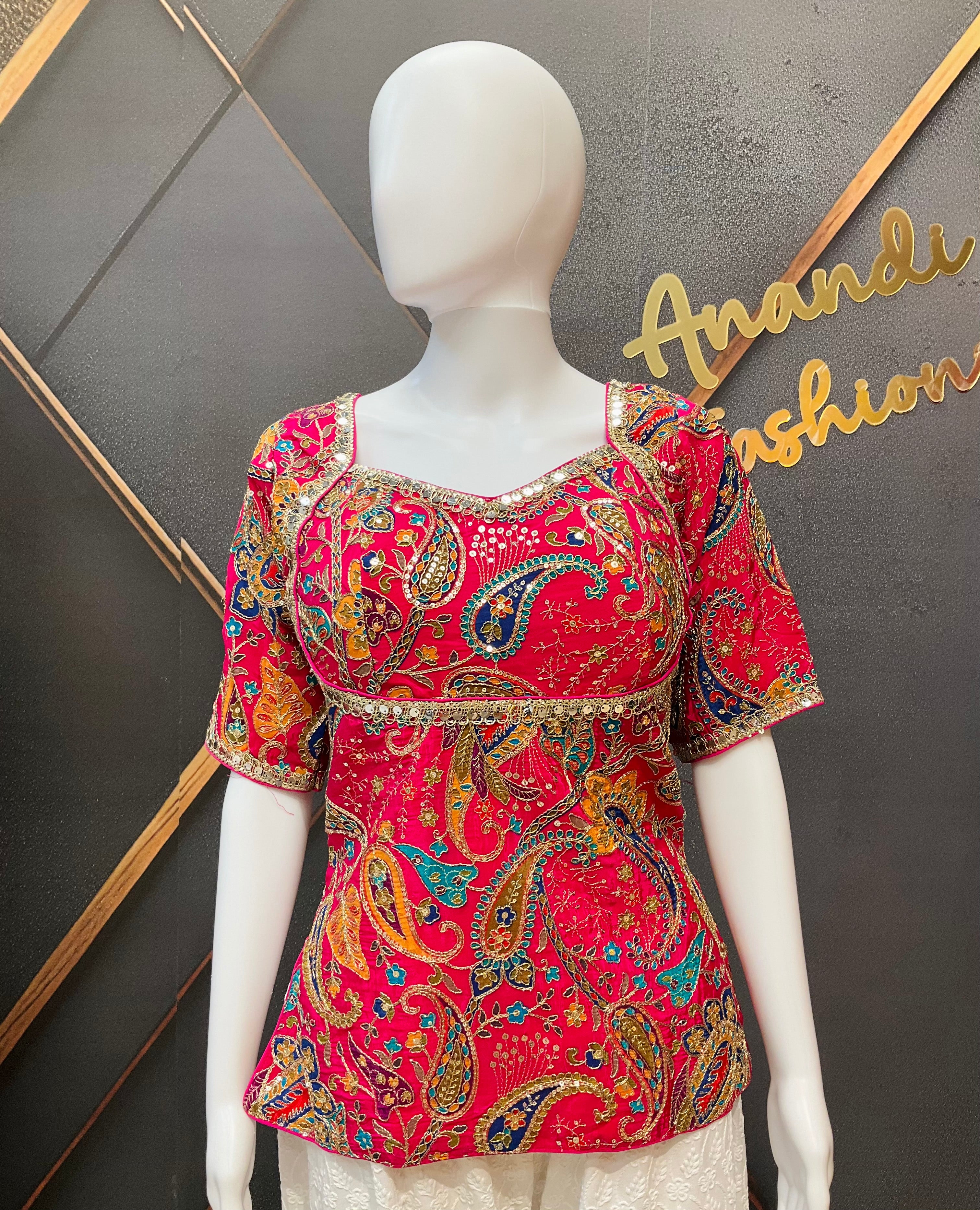 Pink Long Embroidery Work Blouse