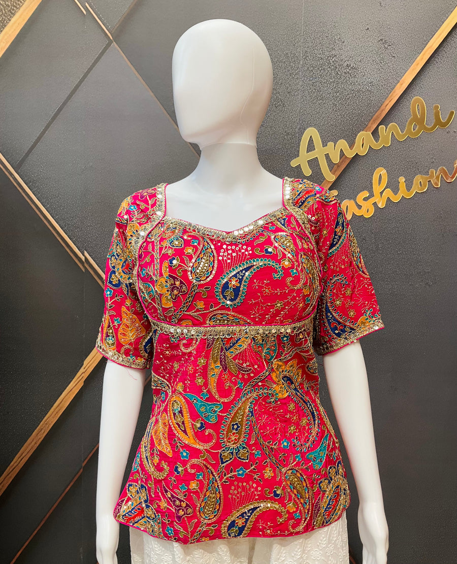 Pink Long Embroidery Work Blouse