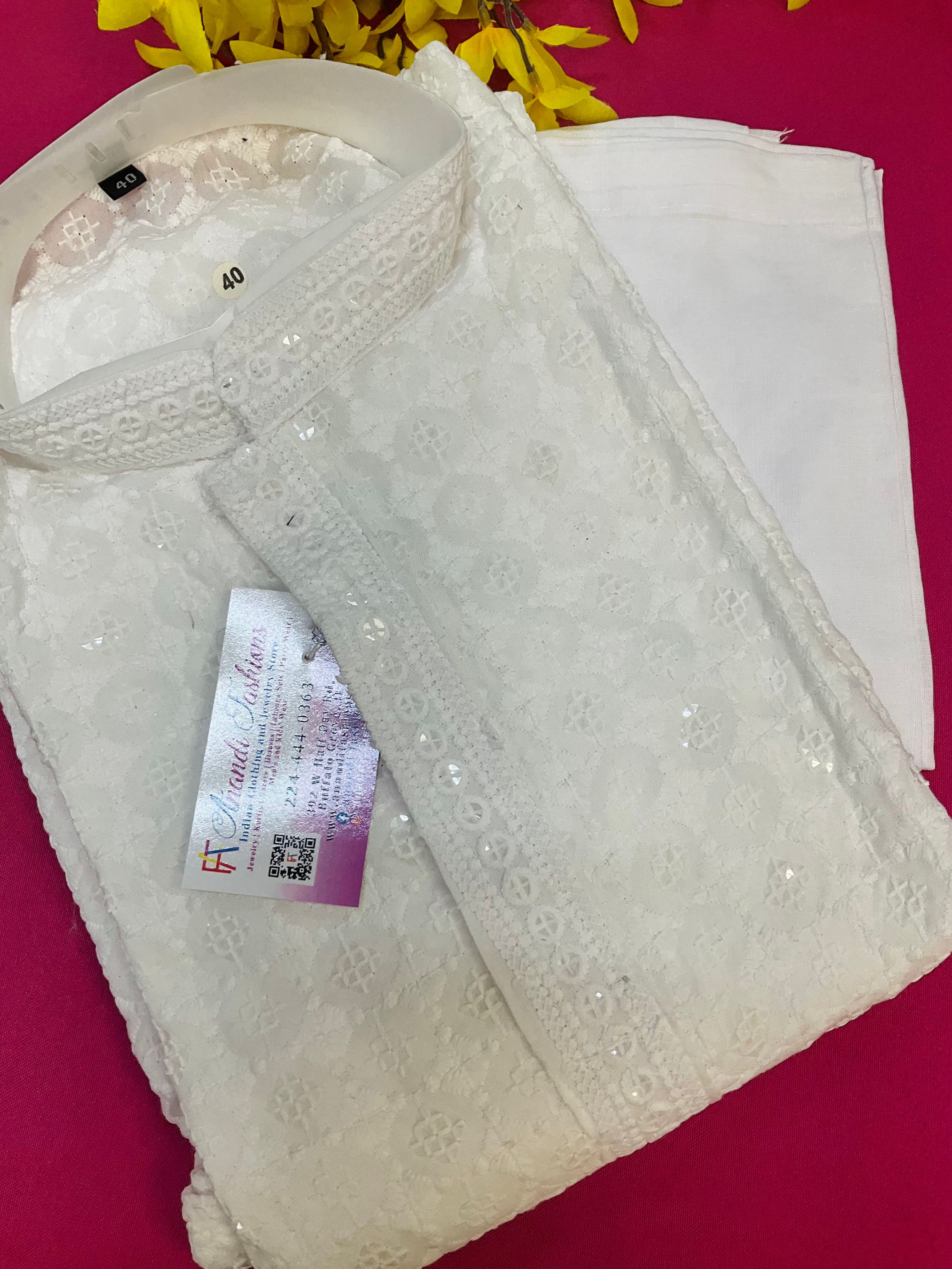 Chikankari Sequence kurta set for men image 2