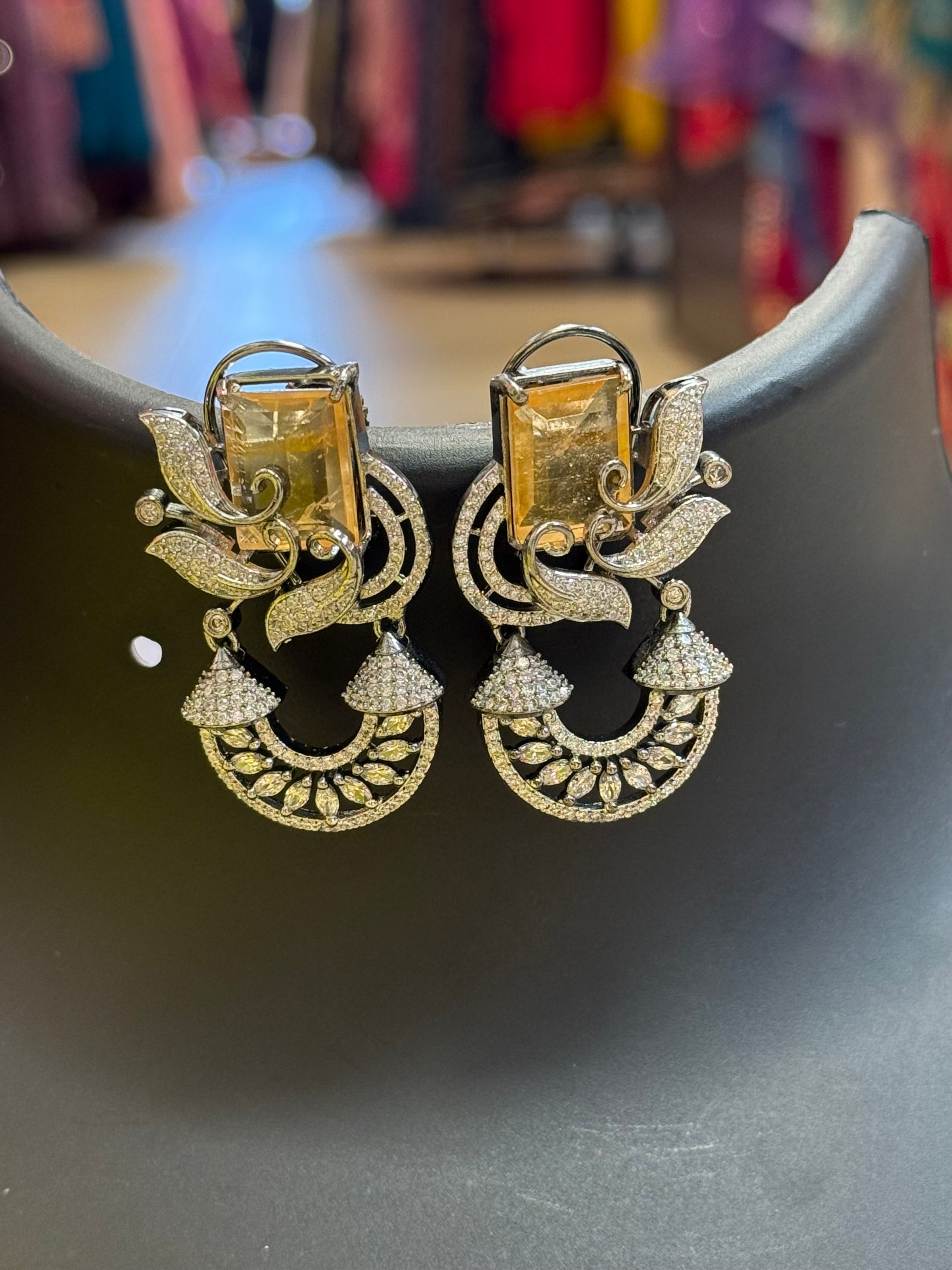 Black Metal Party Wear- Earrings