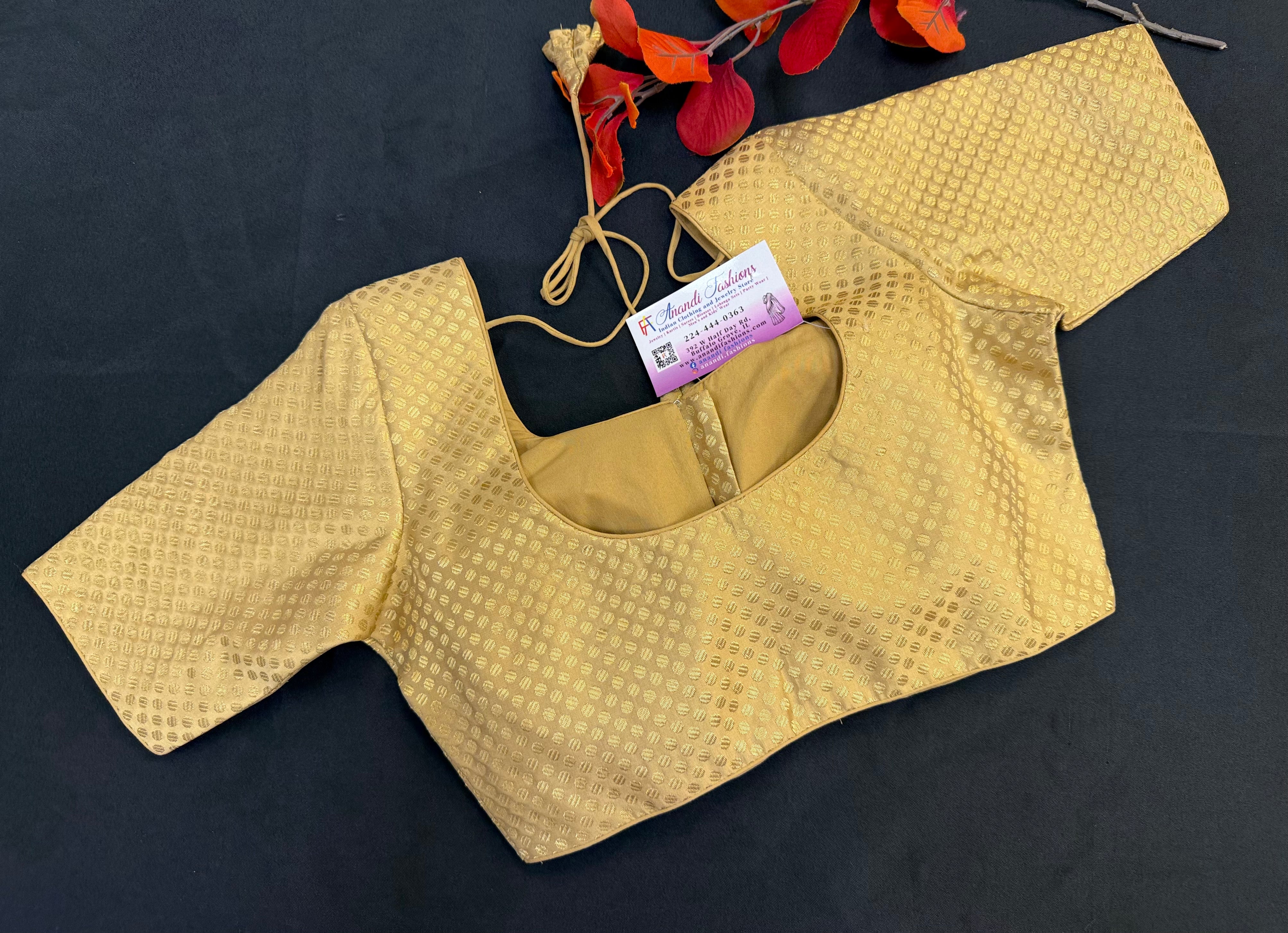 Premium Brocade Gold Blouse- Size 32 to Size 50