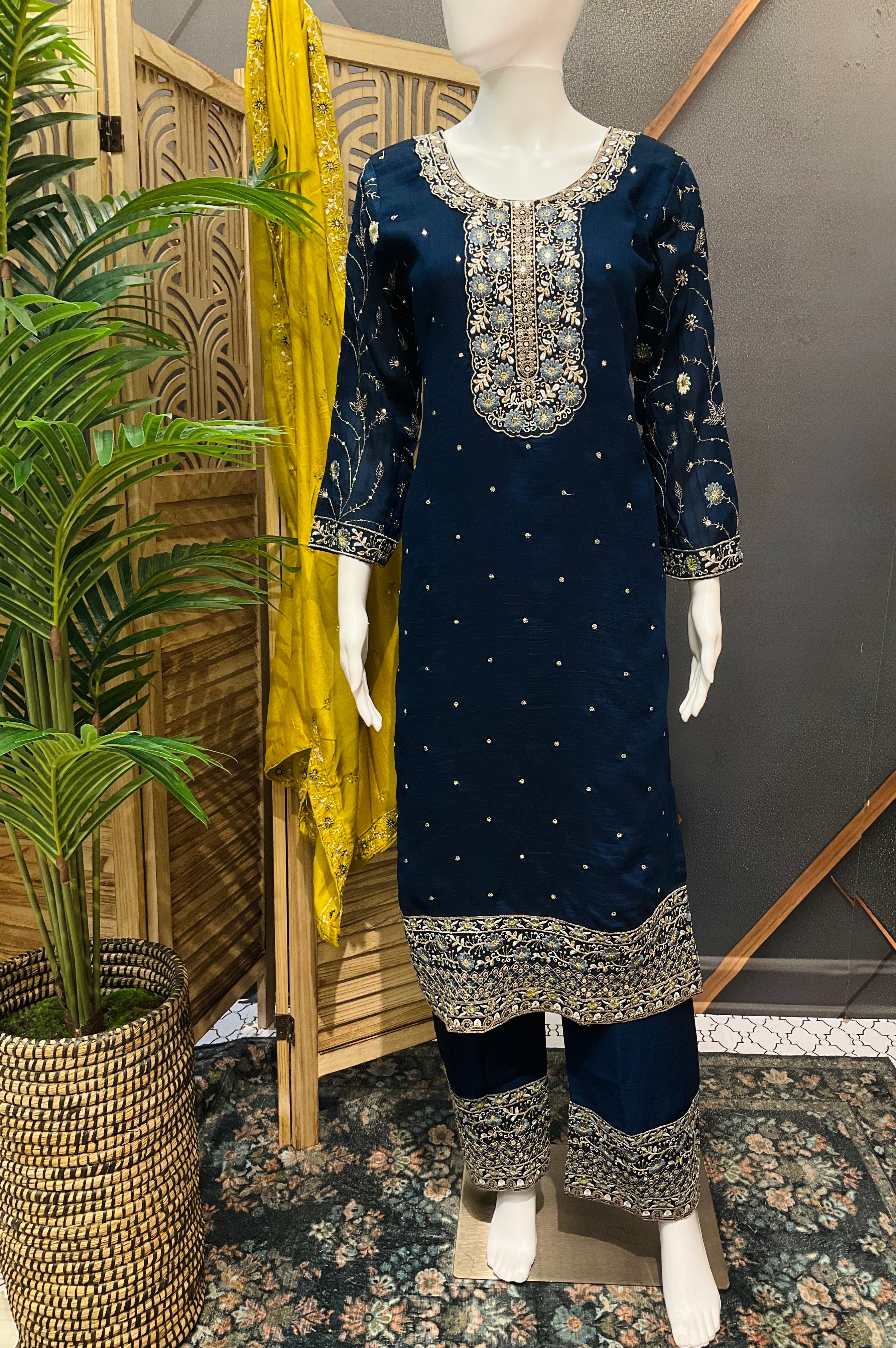 Party Wear Chudidhar/Kurti set with contrast Dupatta