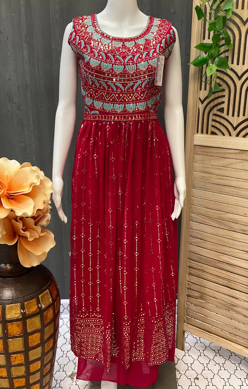 Size 40-Teen Girls -Pink Nyra Cut Party Wear Suit image 2