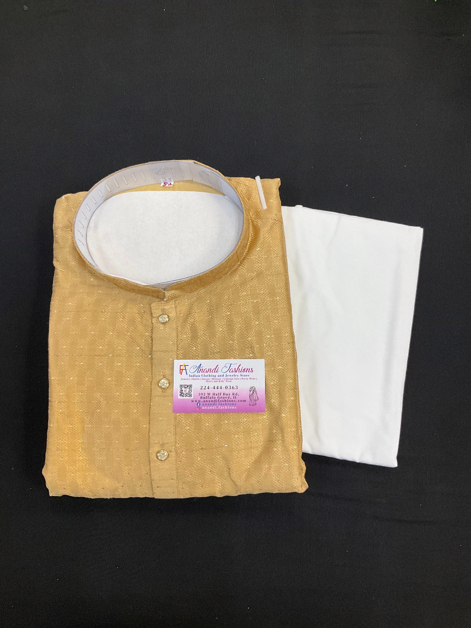 Plus Size Gold Color Kurta Pajama Set with Lining for Men -46-60 image 0