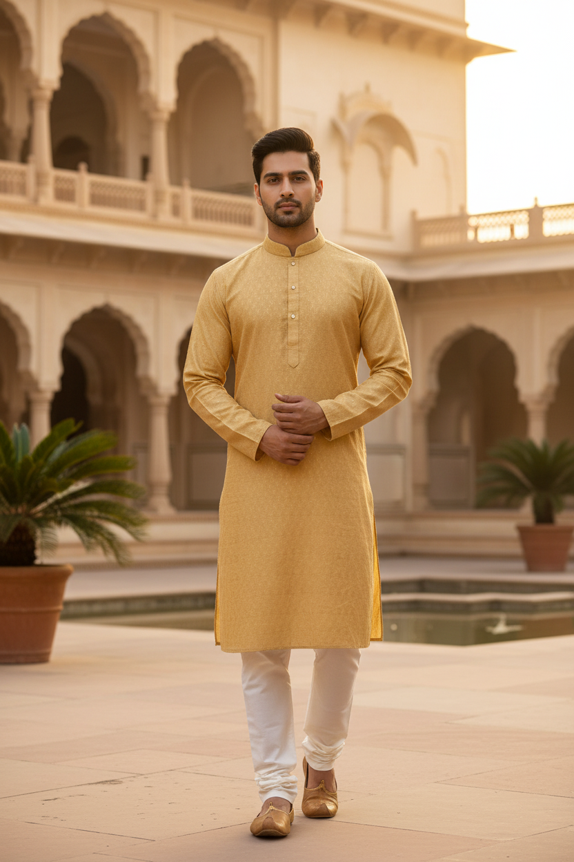 Men’s Gold Kurta Set – Plus Size - Mens - Kurta Set - Anandi Fashions