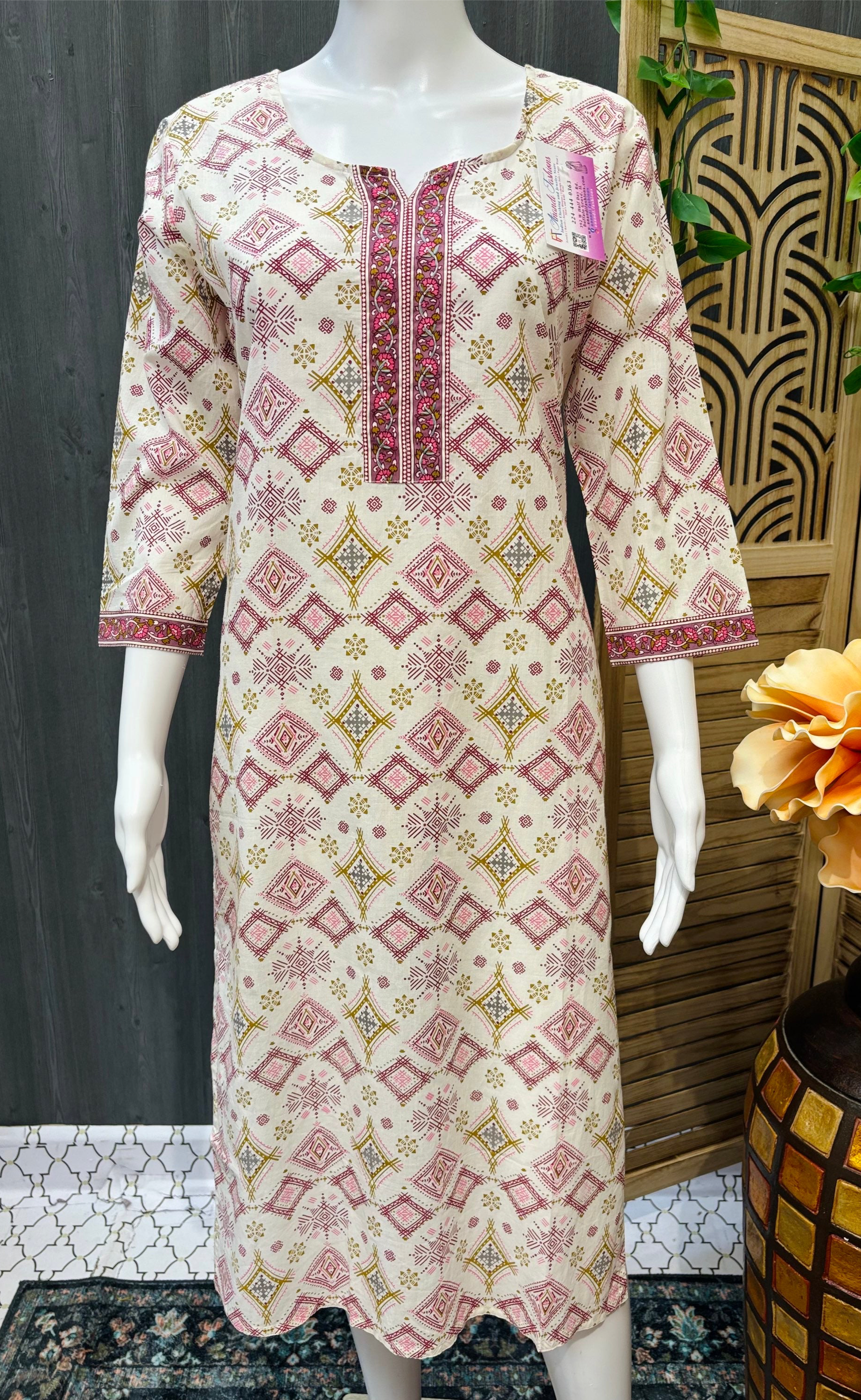 Pure Cotton Half White Kurti