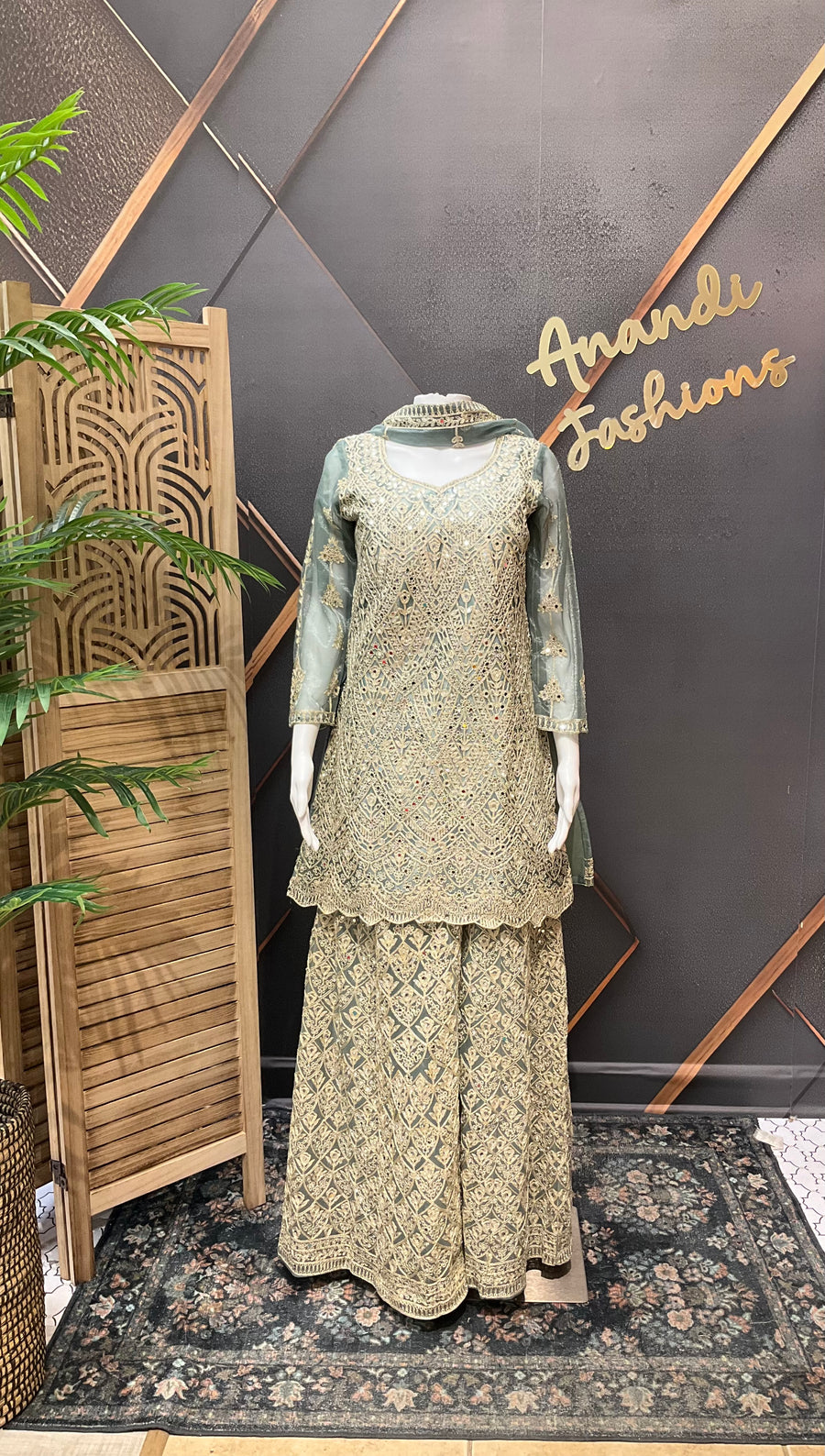 Pastel green Full Work Palazzo set