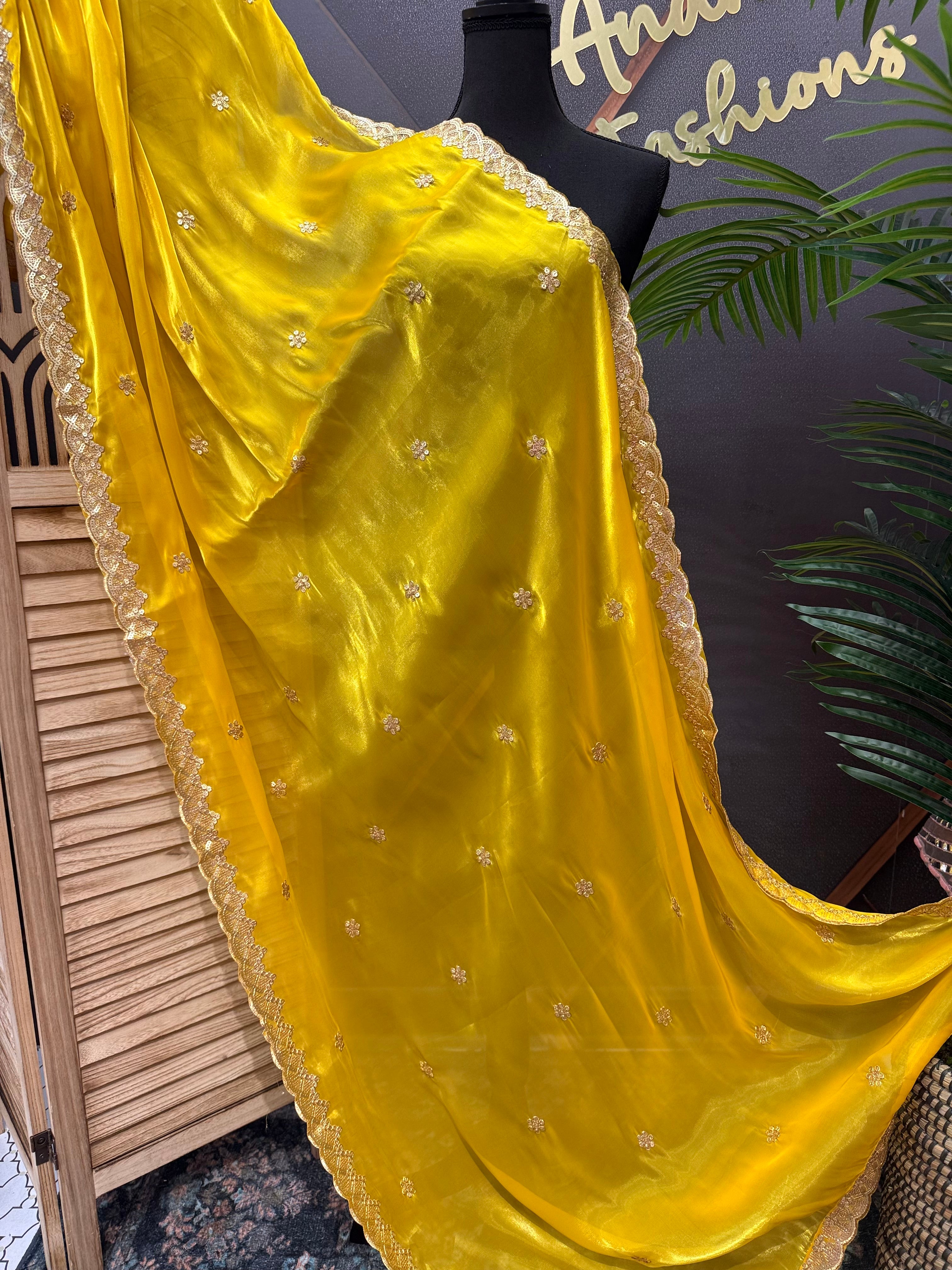 Satin Silk Dupattas with Gold Zari Work