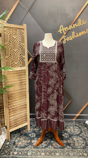 Plus Size Brown Pure cotton Anarkali Kurti