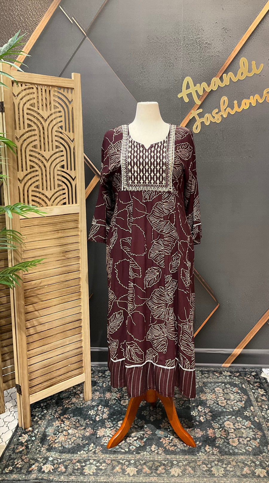 Plus Size Brown Pure cotton Anarkali Kurti