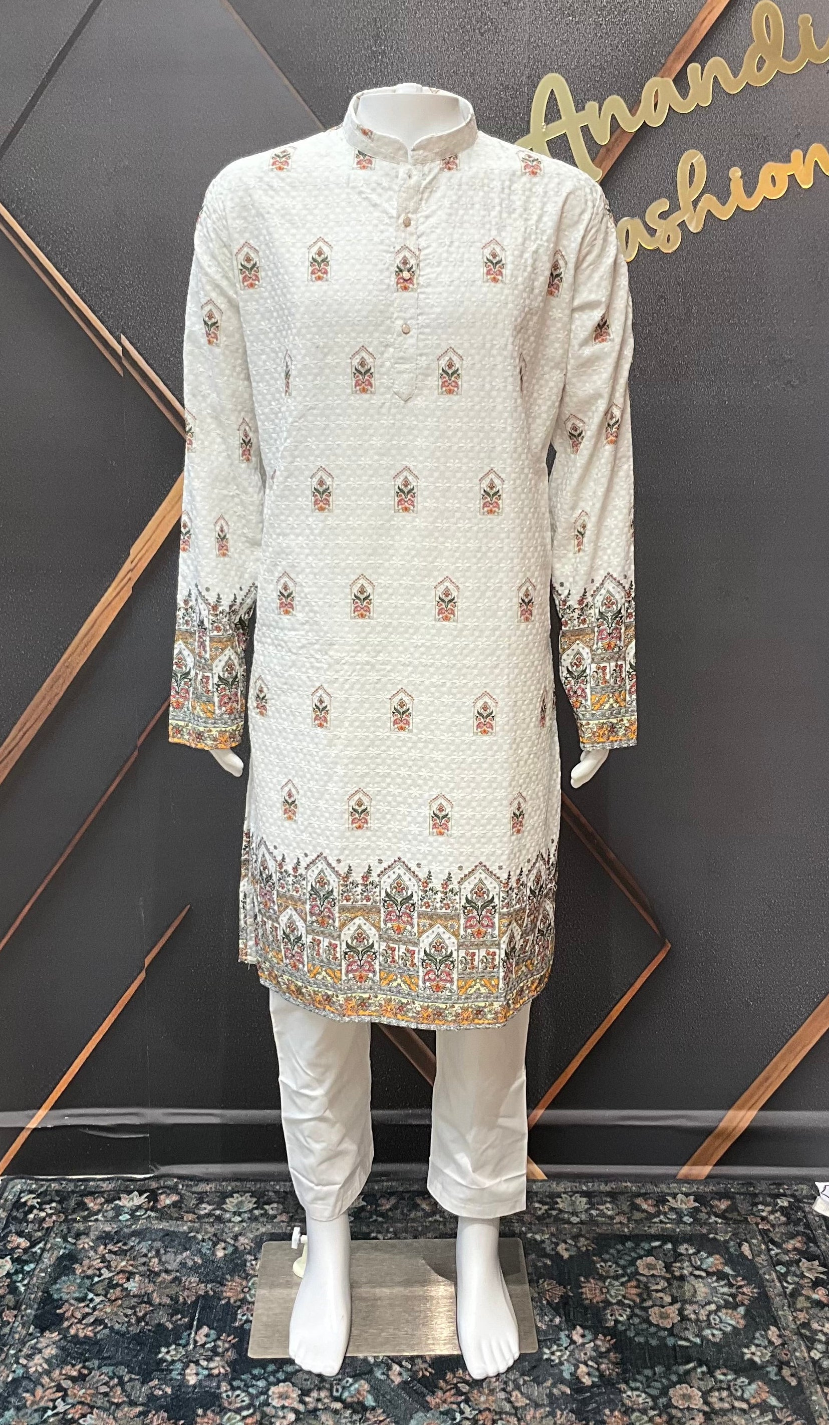 White Chikankari Mens kurta set