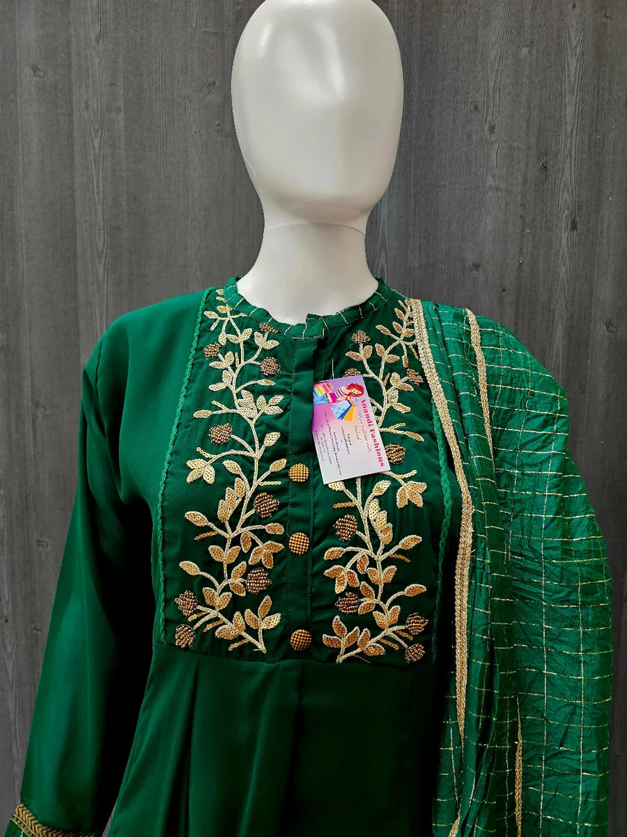 Green Party Wear Churidar Kurti Set Size 44 - Elegant Ethnic Wear