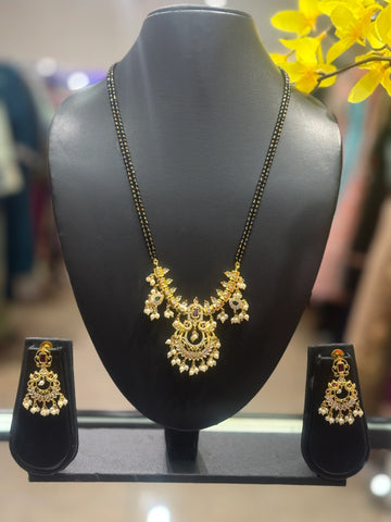 Long Black Beads Necklace Set