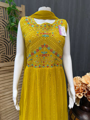 Mustard Yellow Long Party Wear Dress