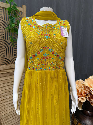Mustard Yellow Long Party Wear Dress