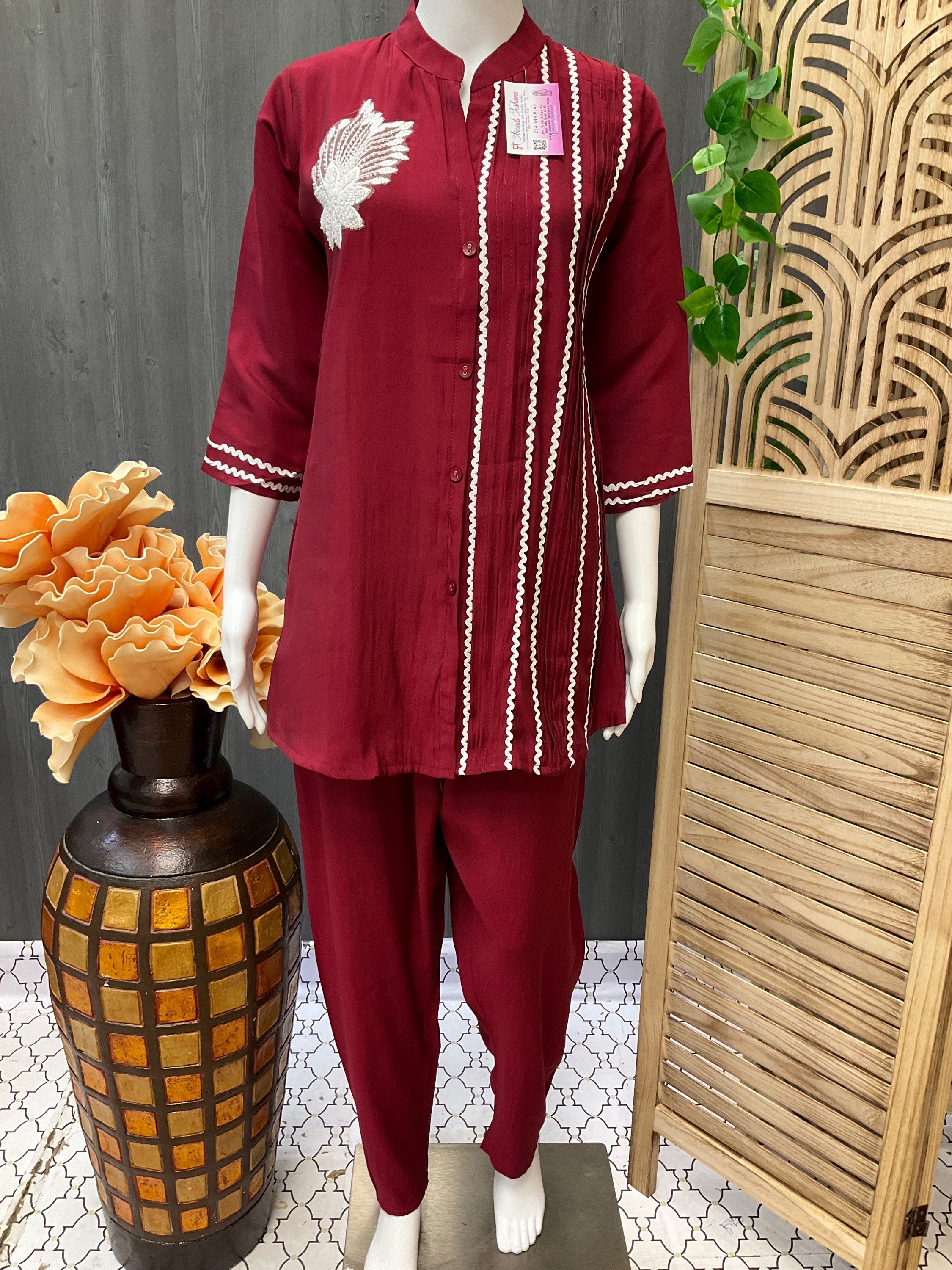 Trendy and Fashionable Maroon Co-Ord set Dress image 0