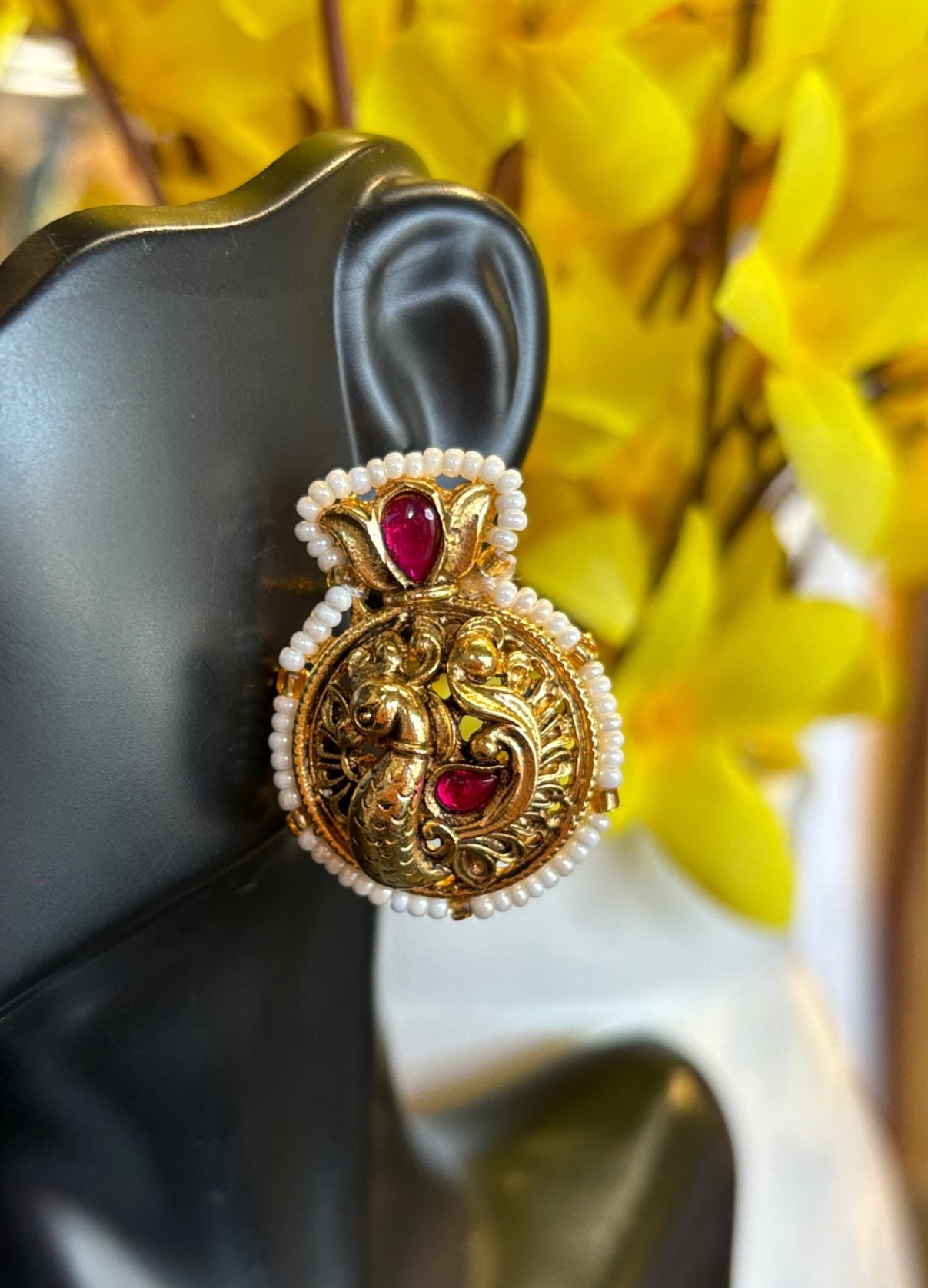 Antique Earrings - Jadav Kundan Peacock Design Earrings image 1