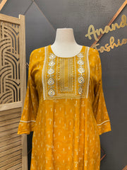 Plus Size Mustard Yellow Pure cotton Anarkali Kurti