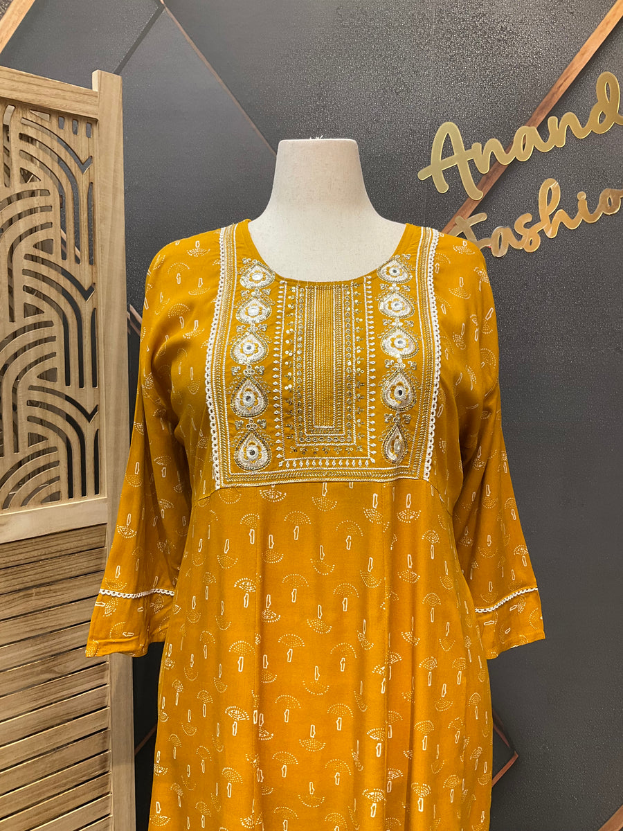 Plus Size Mustard Yellow Pure cotton Anarkali Kurti