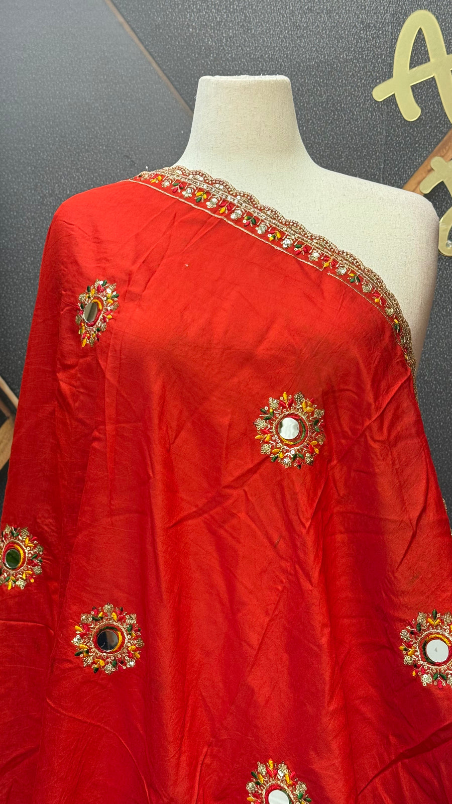 Red Mirror Dupatta