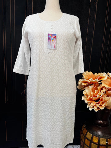 Plus Size White Chikankari Rayon Kurti Size 48 - Soft & Elegant