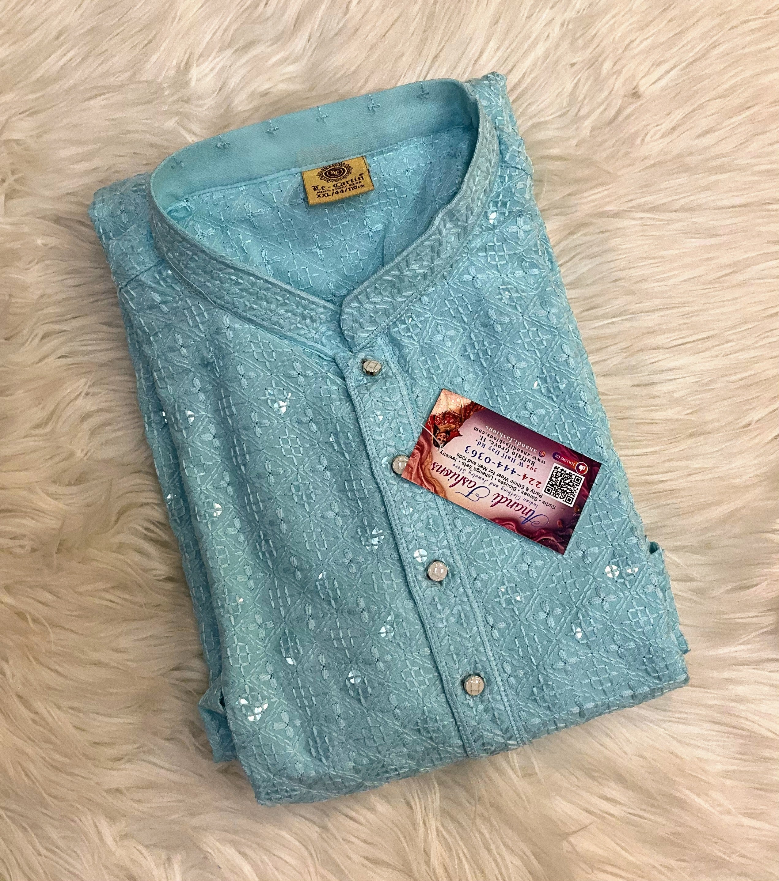 Blue Chikankari Mens kurta set