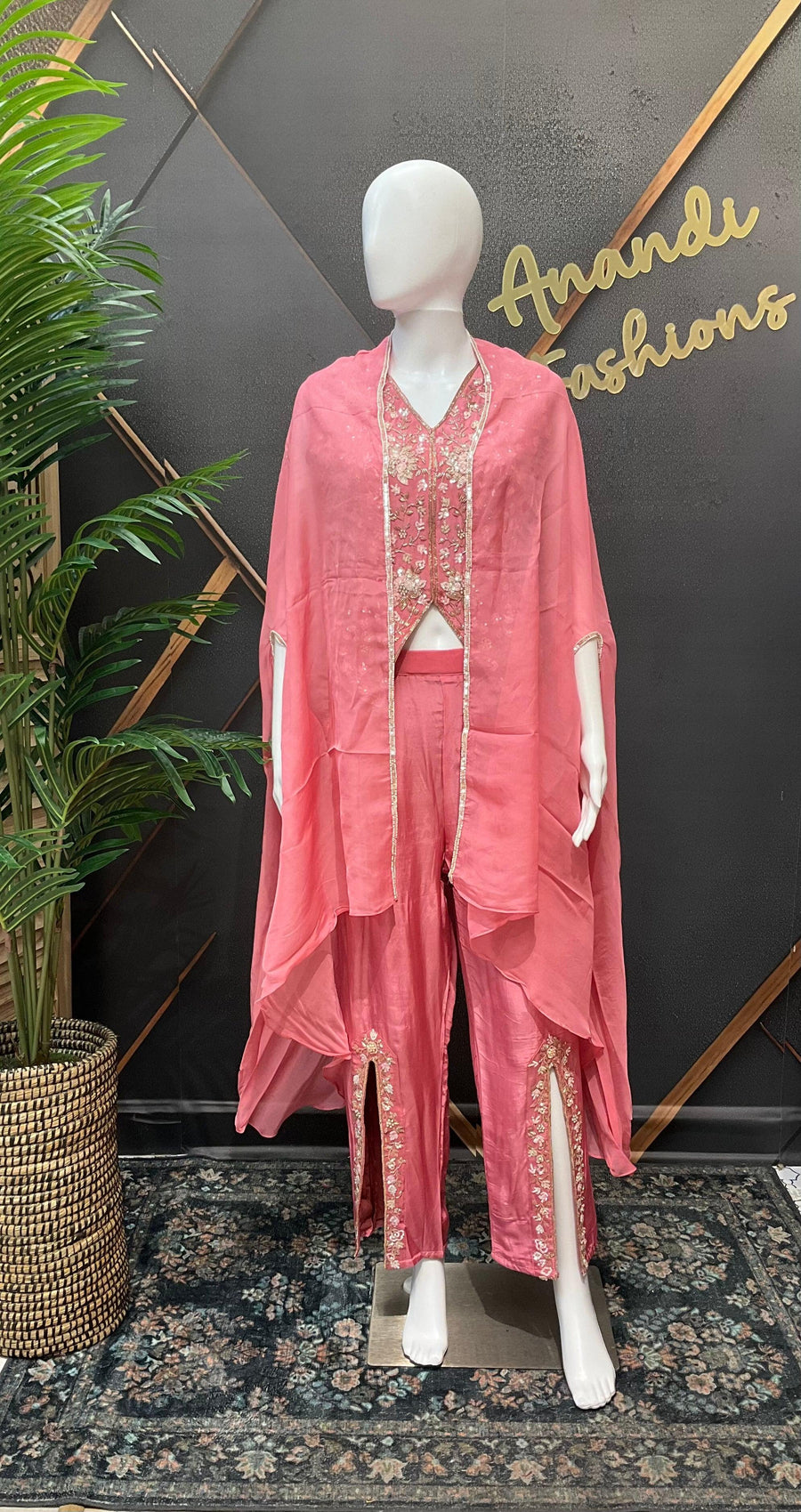 Pink Satin Silk Indo Western Set with Vest - Party Wear