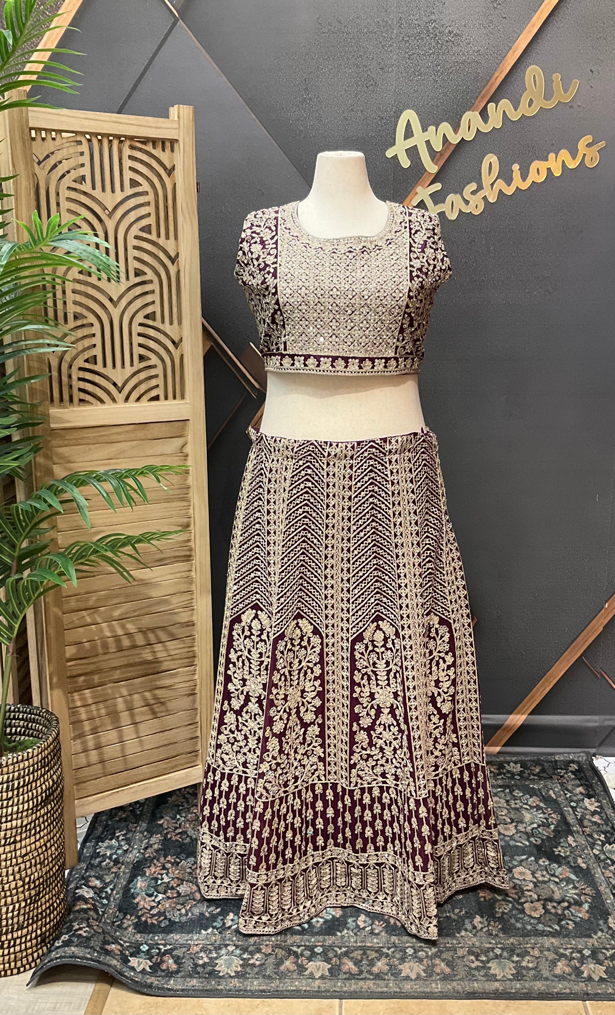 Plus Size Wine Heavy Work Lehenga sets