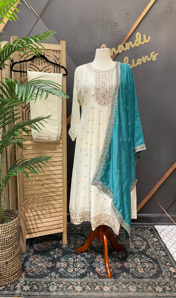 Plus size- Half White Anarkali kurti sets