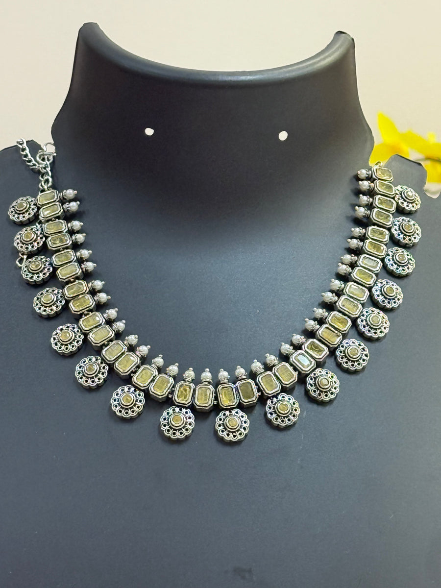 Yellow Stones German Silver Necklace set