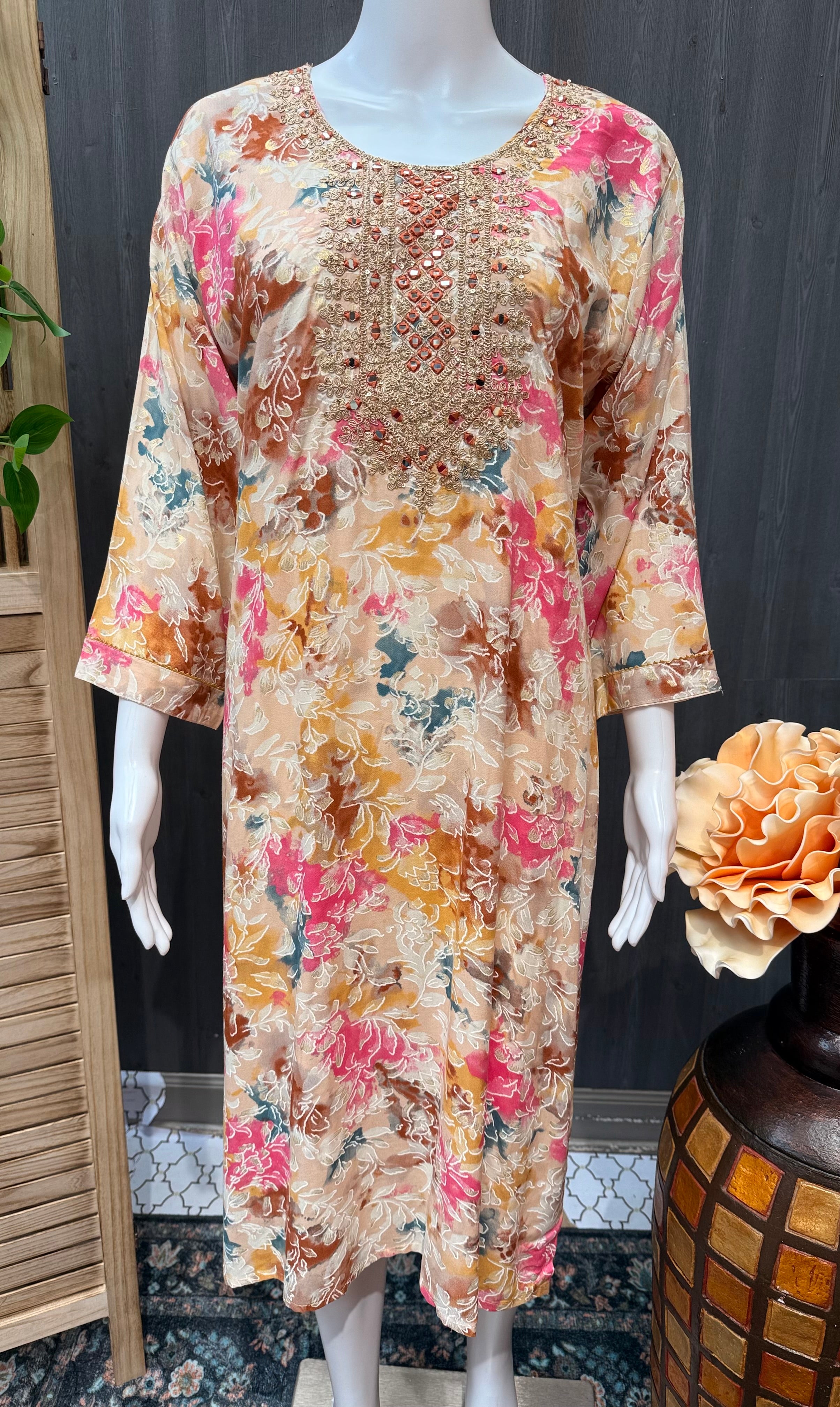 Size 44/US L-Multicolor Cotton Kurti with Embroidery work