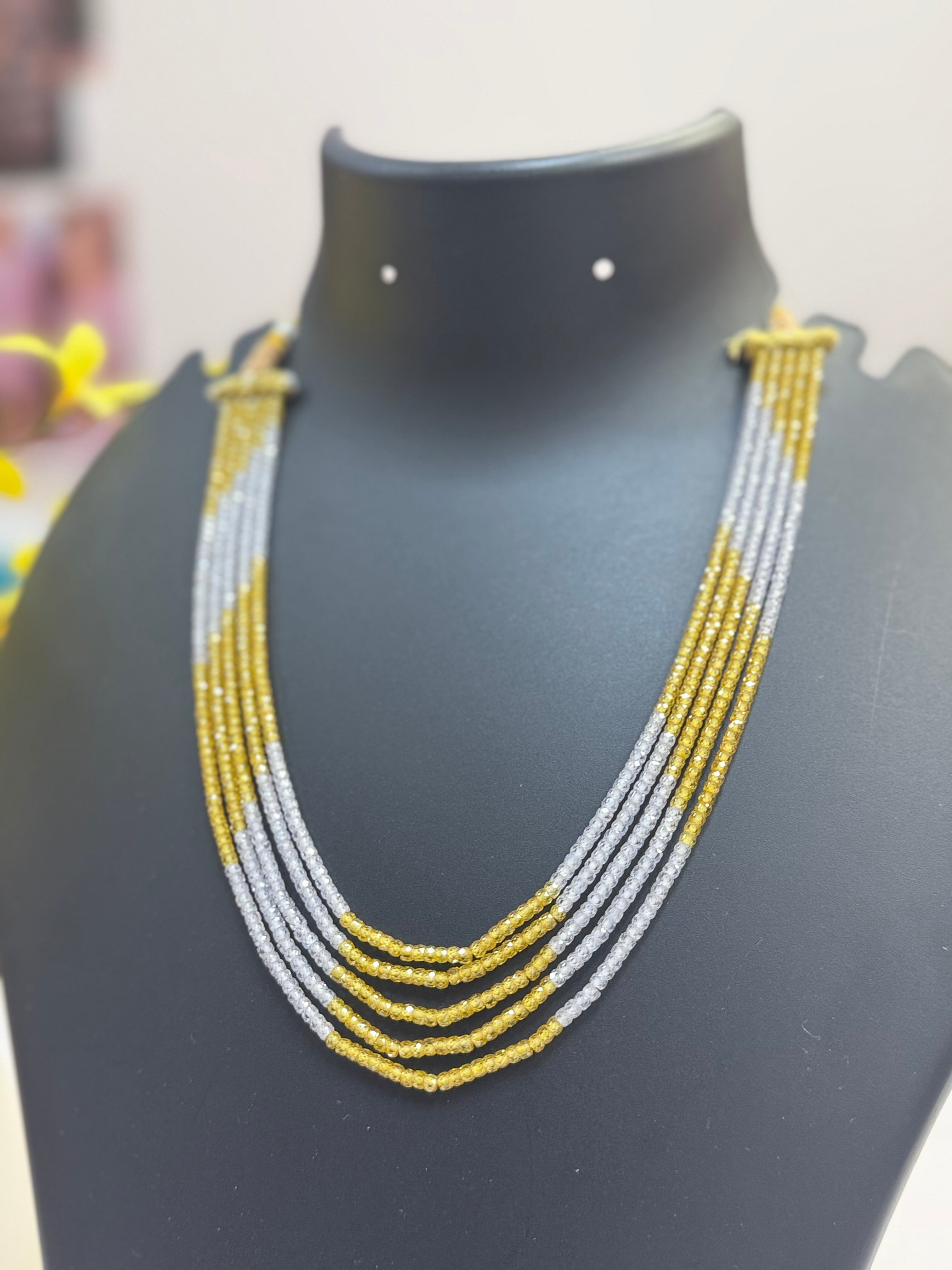 CZ Beads Yellow & White - 5 lines Necklace