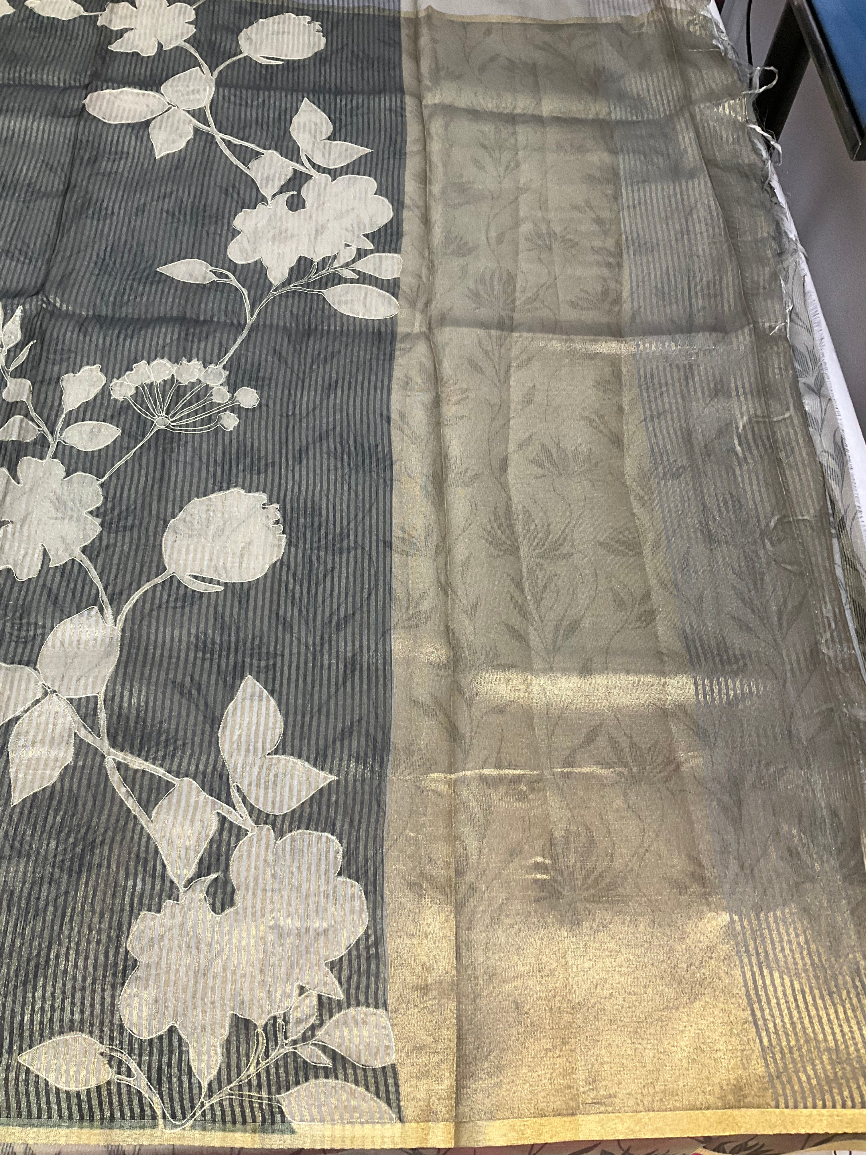 Black Light Weight Floral Organza Saree