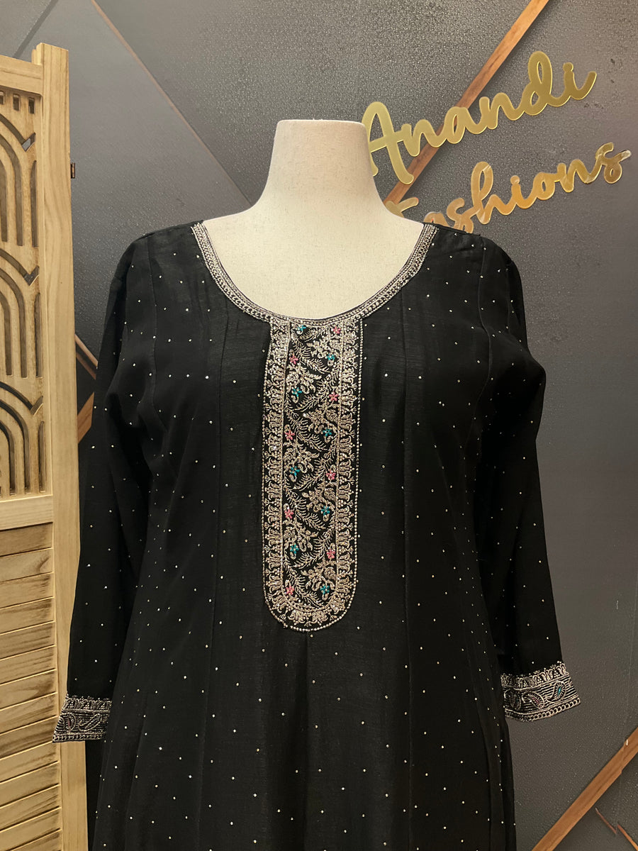 Black Party Wear Anarkali Kurti set
