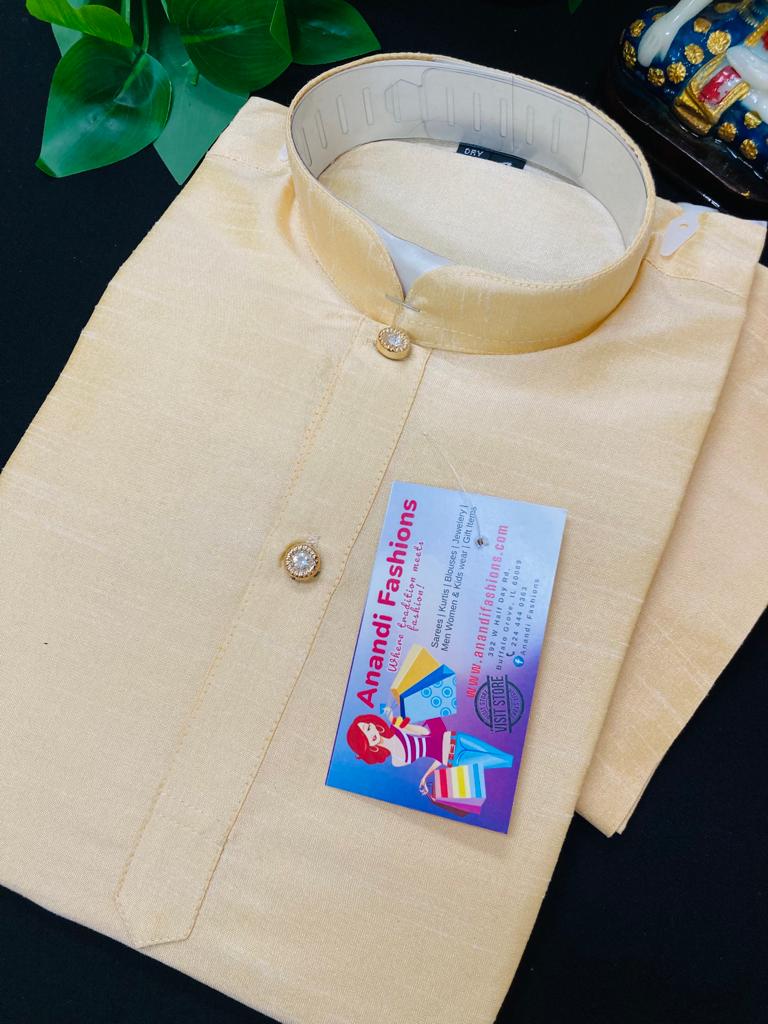 Boys Kurta Pajama - Boys Yellow Silk Kurta In Cream with Matching Pajama image 0