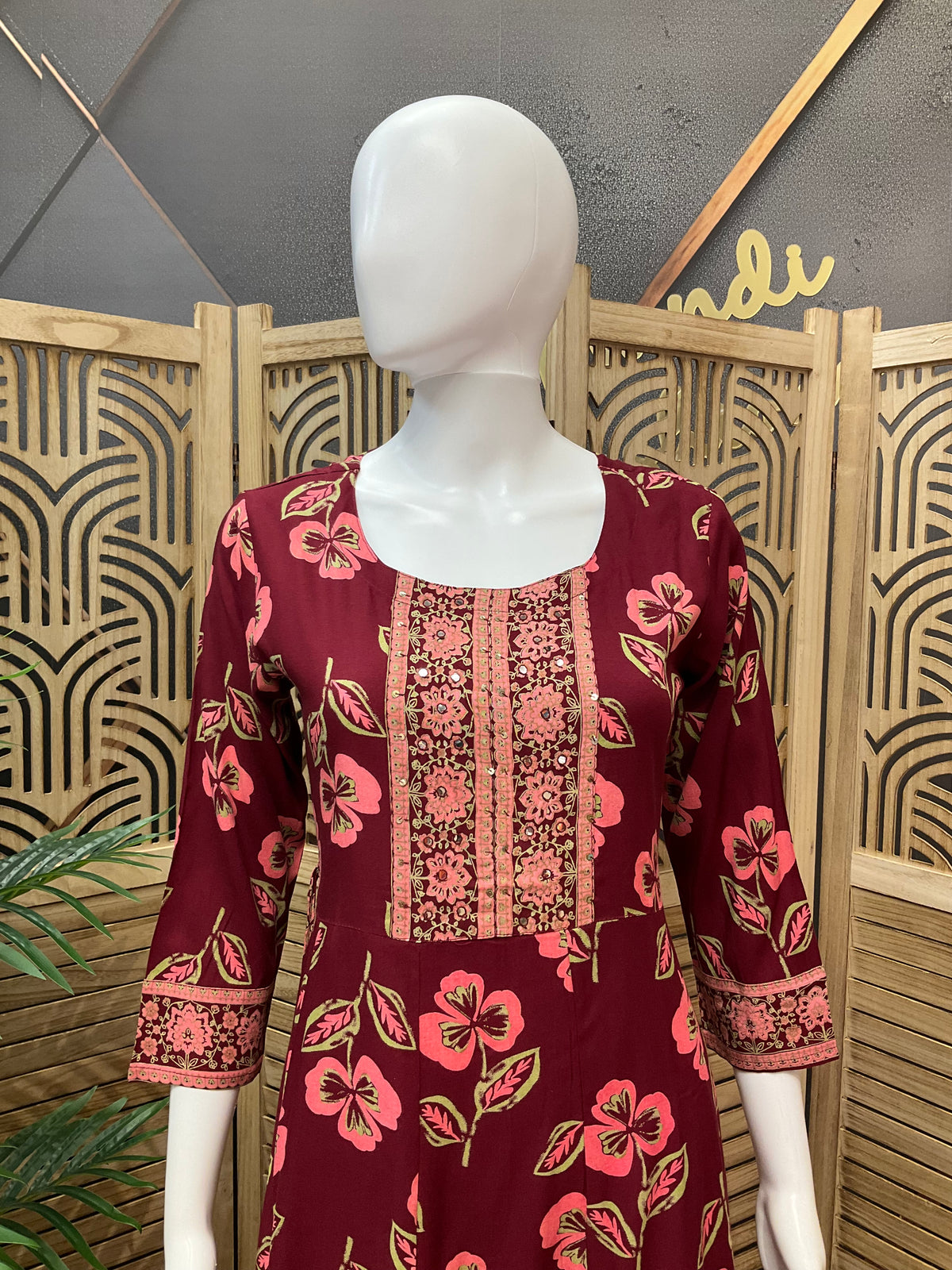 Pure Cotton - Red Floral long kurti