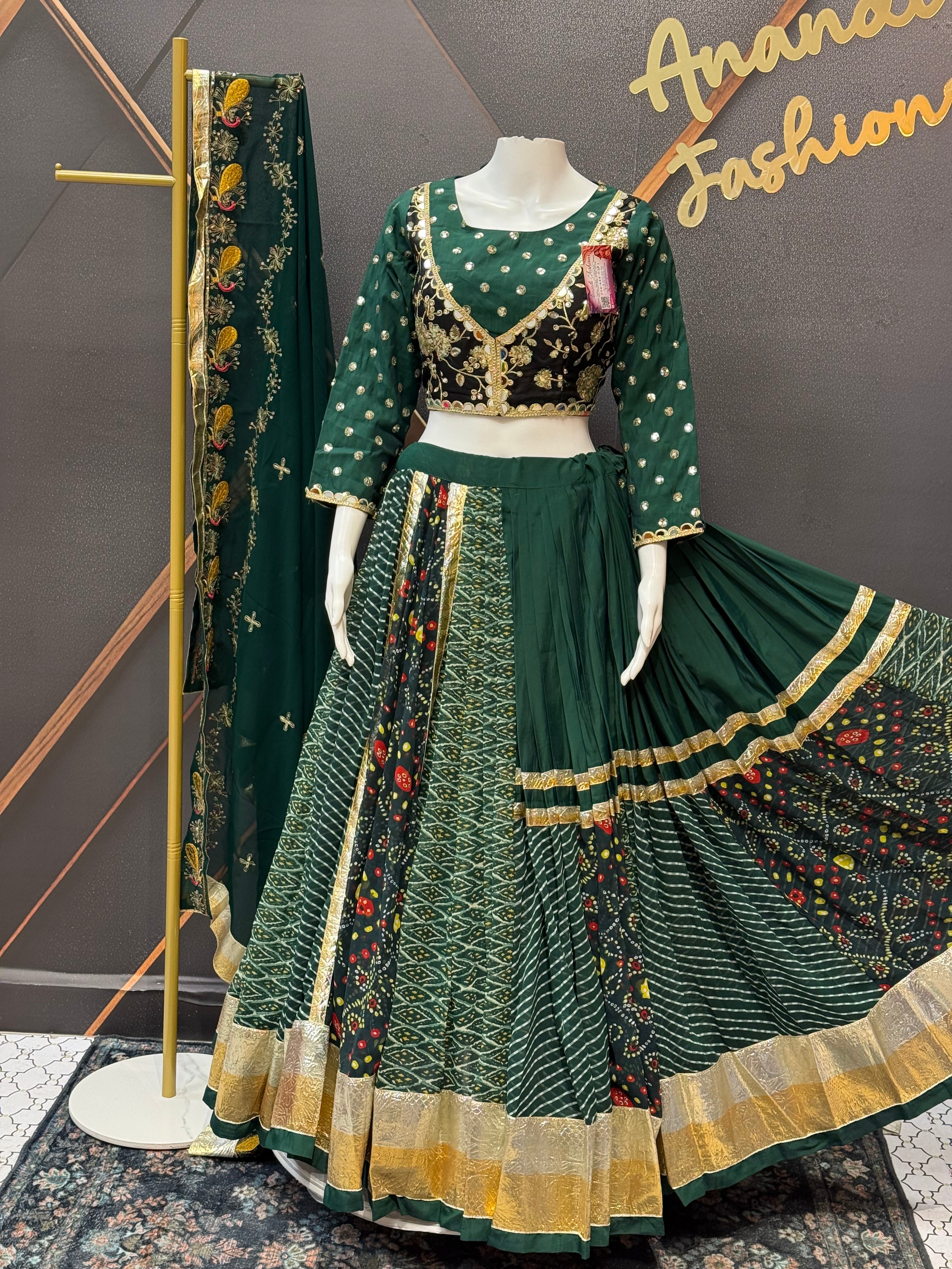 Designer Garba Green Georgette Lehenga set